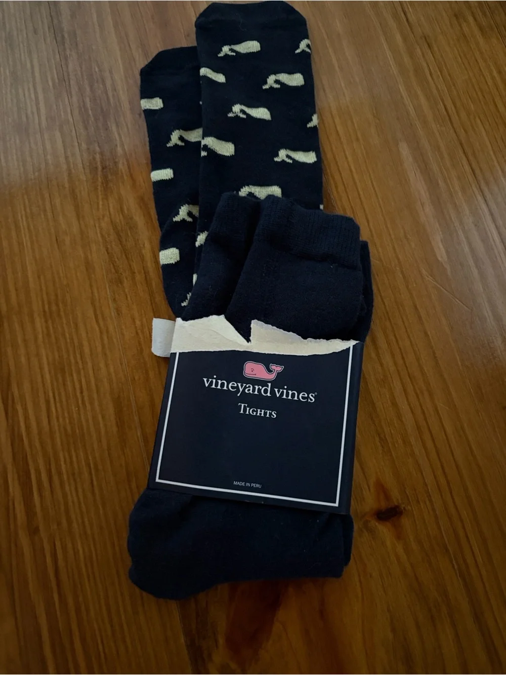 Vineyard Vines Deep Bay Navy with Yellow Whale Pattern Tights Girls XS